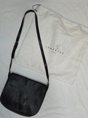Lamarthe Black Leather Crossbody Messenger Saddle Bag